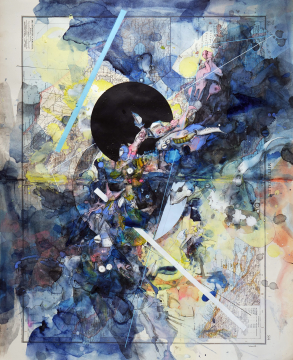 Versuchung Glück | 2024 | 54x44cm | Peer Kriesel Übermalung | Mischtechnik auf Atlaskarte, gerahmt